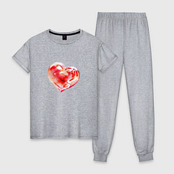 Пижама хлопковая женская Любящее сердце, цвет: меланж