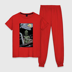 Пижама хлопковая женская Картина - труп в могиле, цвет: красный