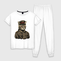 Пижама хлопковая женская Котик в шинели, цвет: белый