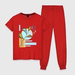 Пижама хлопковая женская Минималистский абстрактный рисунок, цвет: красный