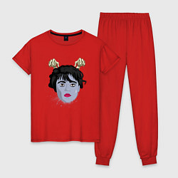 Пижама хлопковая женская Wednesday зомби art, цвет: красный