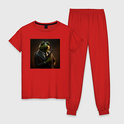 Пижама хлопковая женская Лягушонок Пепе гангстер, цвет: красный