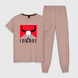 Пижама хлопковая женская Череп буйвола:Cowboy, цвет: пыльно-розовый