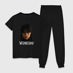 Пижама хлопковая женская Уэнсдэй Wednesday, цвет: черный