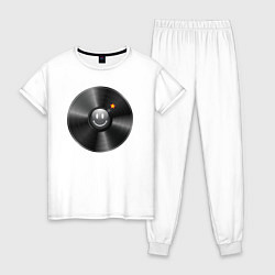Пижама хлопковая женская Виниловая пластинка с бомбочкой, цвет: белый