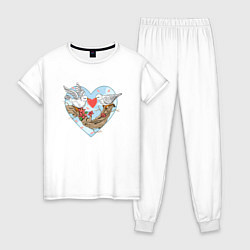 Пижама хлопковая женская Голуби в сердце, цвет: белый