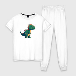 Пижама хлопковая женская Динозаврик пиксельный, цвет: белый