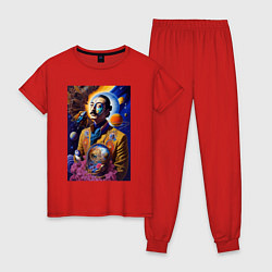 Пижама хлопковая женская Сальвадор Дали в космосе, цвет: красный