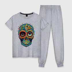 Пижама хлопковая женская Mexican skull, цвет: меланж