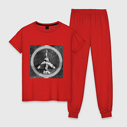 Пижама хлопковая женская Самолёт МИГ 23, цвет: красный