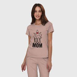 Пижама хлопковая женская Rock mom надпись с короной, цвет: пыльно-розовый — фото 2