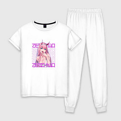 Пижама хлопковая женская Zero Two надписи, цвет: белый