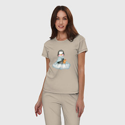 Пижама хлопковая женская Пингвин на облаке, цвет: миндальный — фото 2