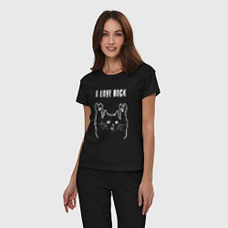 Пижама хлопковая женская I love rock рок кот, цвет: черный — фото 2