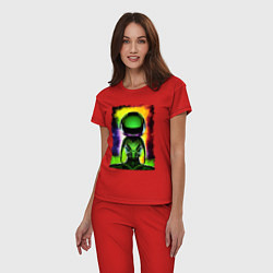 Пижама хлопковая женская Bizarre alien - neural network - neon glow, цвет: красный — фото 2