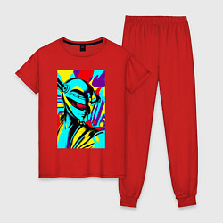 Пижама хлопковая женская Alien - neural network - pop art, цвет: красный