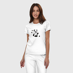 Пижама хлопковая женская Мультяшный мишка панда, цвет: белый — фото 2