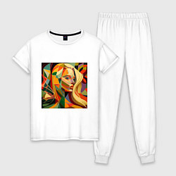 Пижама хлопковая женская Женщина-абстракция, цвет: белый