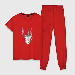 Пижама хлопковая женская Букет красок с лавандой, цвет: красный