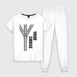 Пижама хлопковая женская Your choise и рельсы, цвет: белый