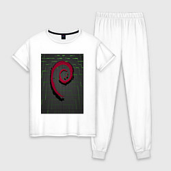 Пижама хлопковая женская Debian Linux, цвет: белый