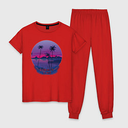 Пижама хлопковая женская Ночные тропики, цвет: красный