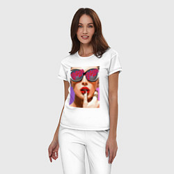 Пижама хлопковая женская Портрет девушки в стиле поп-арт, цвет: белый — фото 2
