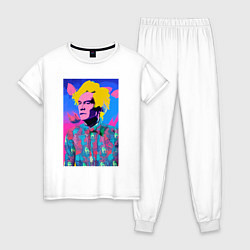 Пижама хлопковая женская Andy Warhol - self-portrait - pop art, цвет: белый