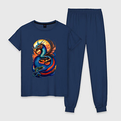 Пижама хлопковая женская Japanese dragon - irezumi, цвет: тёмно-синий