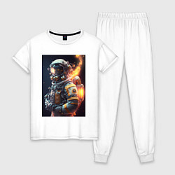 Пижама хлопковая женская Астронавт покоряющий просторы вселенной, цвет: белый