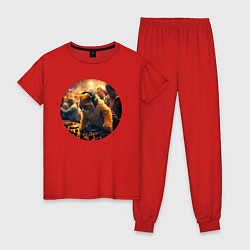 Пижама хлопковая женская Кот-диджей, цвет: красный
