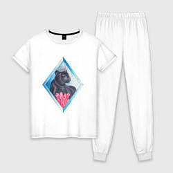 Пижама хлопковая женская Черная пантера и кристаллы, цвет: белый