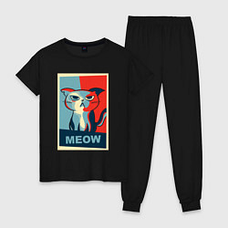 Пижама хлопковая женская Meow obey, цвет: черный