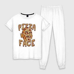 Пижама хлопковая женская Pizza face, цвет: белый