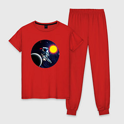 Пижама хлопковая женская Космонавт в невесомости, цвет: красный
