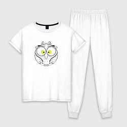 Пижама хлопковая женская Круглая сова, цвет: белый