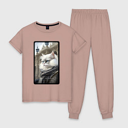 Пижама хлопковая женская Санкт-Петербург котик, цвет: пыльно-розовый