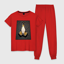Пижама хлопковая женская Linux Tux cubed, цвет: красный