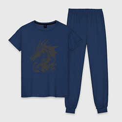 Пижама хлопковая женская Скандинавский дракон викингов, цвет: тёмно-синий