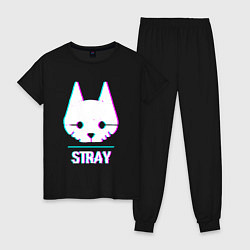 Пижама хлопковая женская Stray в стиле glitch и баги графики, цвет: черный