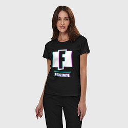 Пижама хлопковая женская Fortnite в стиле glitch и баги графики, цвет: черный — фото 2