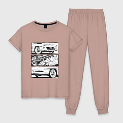 Пижама хлопковая женская Mercedes-Benz 300SL Roadster V2, цвет: пыльно-розовый