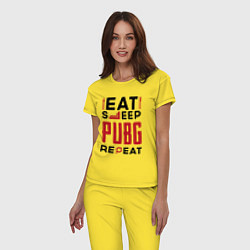 Пижама хлопковая женская Надпись: eat sleep PUBG repeat, цвет: желтый — фото 2