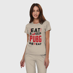 Пижама хлопковая женская Надпись: eat sleep PUBG repeat, цвет: миндальный — фото 2