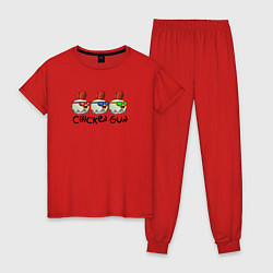 Пижама хлопковая женская Chicken gun - три курочки, цвет: красный