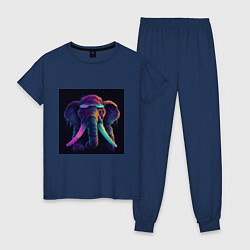 Пижама хлопковая женская Кибер-слон в неоновом свете, цвет: тёмно-синий