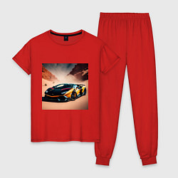 Пижама хлопковая женская Lamborghini Aventador, цвет: красный