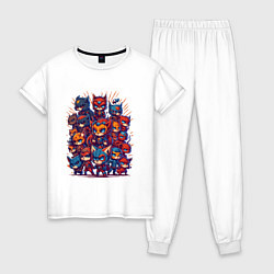 Пижама хлопковая женская Коты супергерои, цвет: белый
