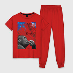 Пижама хлопковая женская Мыслитель по Дарвину, цвет: красный