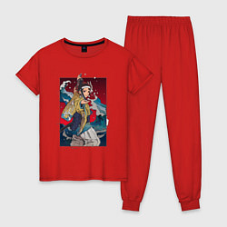 Пижама хлопковая женская Танжиро Камадо - Клинок рассекающий демонов, цвет: красный